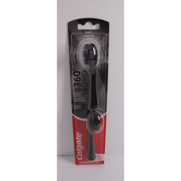 Colgate 360 Power Charcoal Toothbrush Replacement Heads Soft Two Pack Refills - Picture 1 of 5